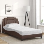vidaXL Pat cu saltea, maro, 100x200 cm, piele ecologică vidaXL Pat cu saltea, maro, 100x200 cm, piele ecologică