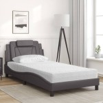 vidaXL Pat cu saltea, gri, 100x200 cm, piele ecologică vidaXL Pat cu saltea, gri, 100x200 cm, piele ecologică