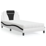 vidaXL Pat cu saltea, alb și negru, 100x200 cm, piele ecologică vidaXL Pat cu saltea, alb și negru, 100x200 cm, piele ecologică