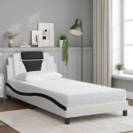 vidaXL Pat cu saltea, alb și negru, 100x200 cm, piele ecologică vidaXL Pat cu saltea, alb și negru, 100x200 cm, piele ecologică