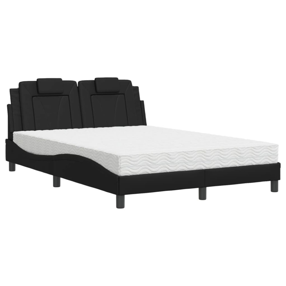 vidaXL Pat cu saltea, negru, 120x200 cm, piele ecologică