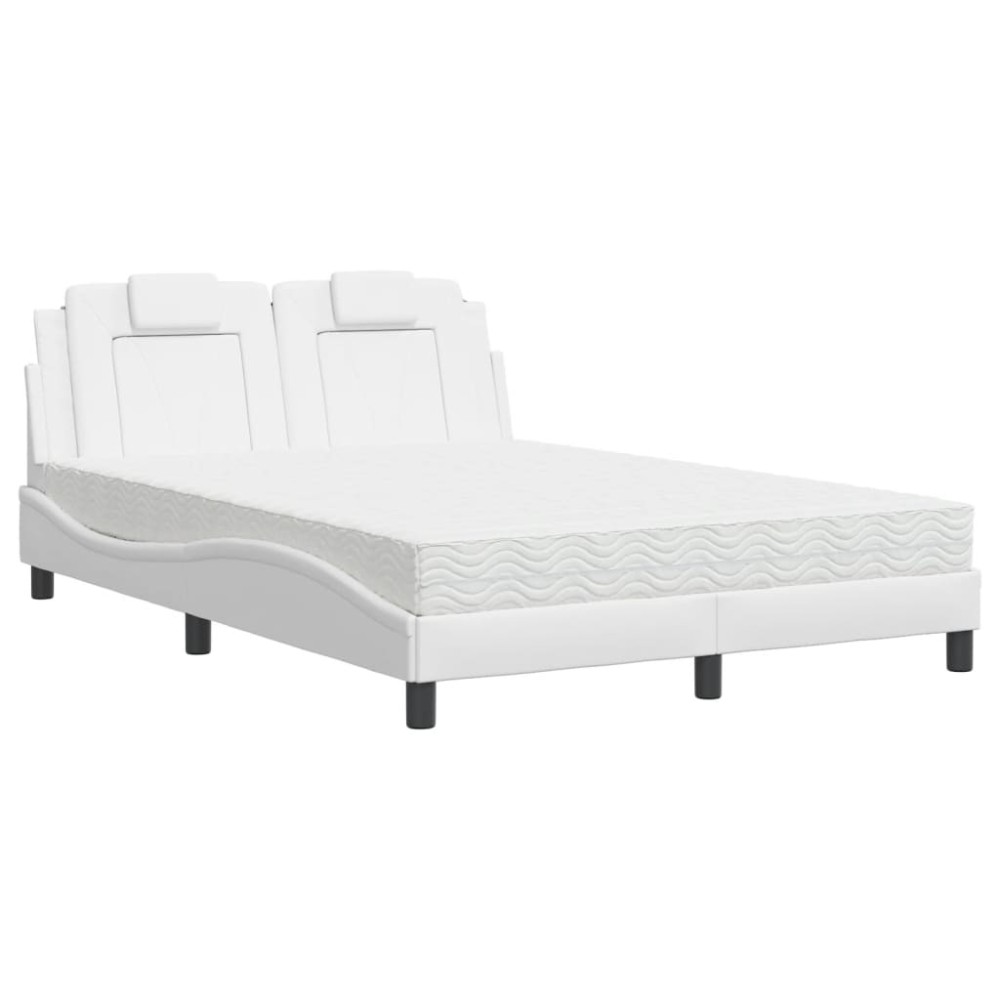 vidaXL Pat cu saltea, alb, 120x200 cm, piele ecologică