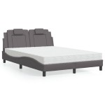 vidaXL Pat cu saltea, gri, 120x200 cm, piele ecologică vidaXL Pat cu saltea, gri, 120x200 cm, piele ecologică