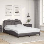 vidaXL Pat cu saltea, gri, 120x200 cm, piele ecologică vidaXL Pat cu saltea, gri, 120x200 cm, piele ecologică