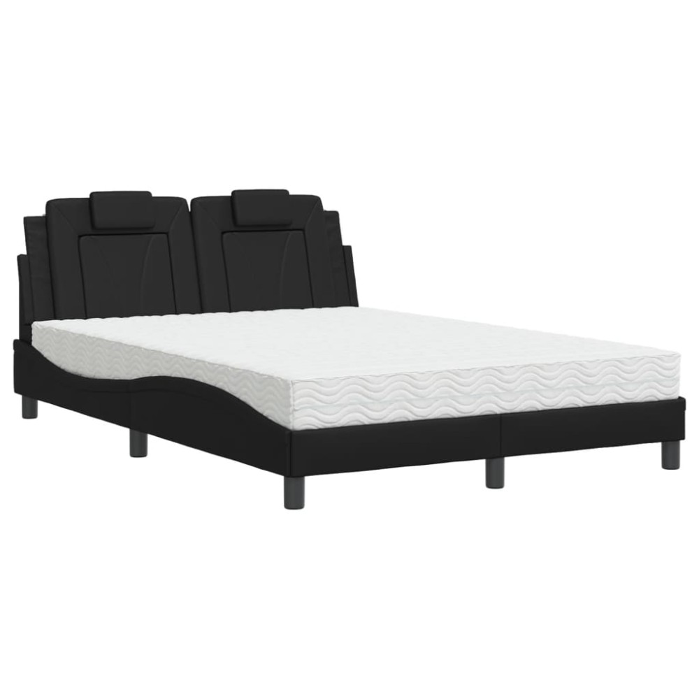 vidaXL Pat cu saltea, negru, 140x190 cm, piele ecologică