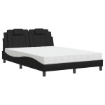 vidaXL Pat cu saltea, negru, 140x190 cm, piele ecologică