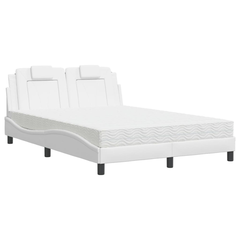 vidaXL Pat cu saltea, alb, 140x190 cm, piele ecologică