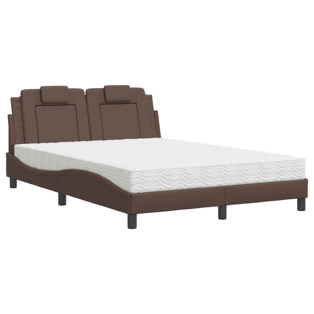 vidaXL Pat cu saltea, maro, 140x190 cm, piele ecologică