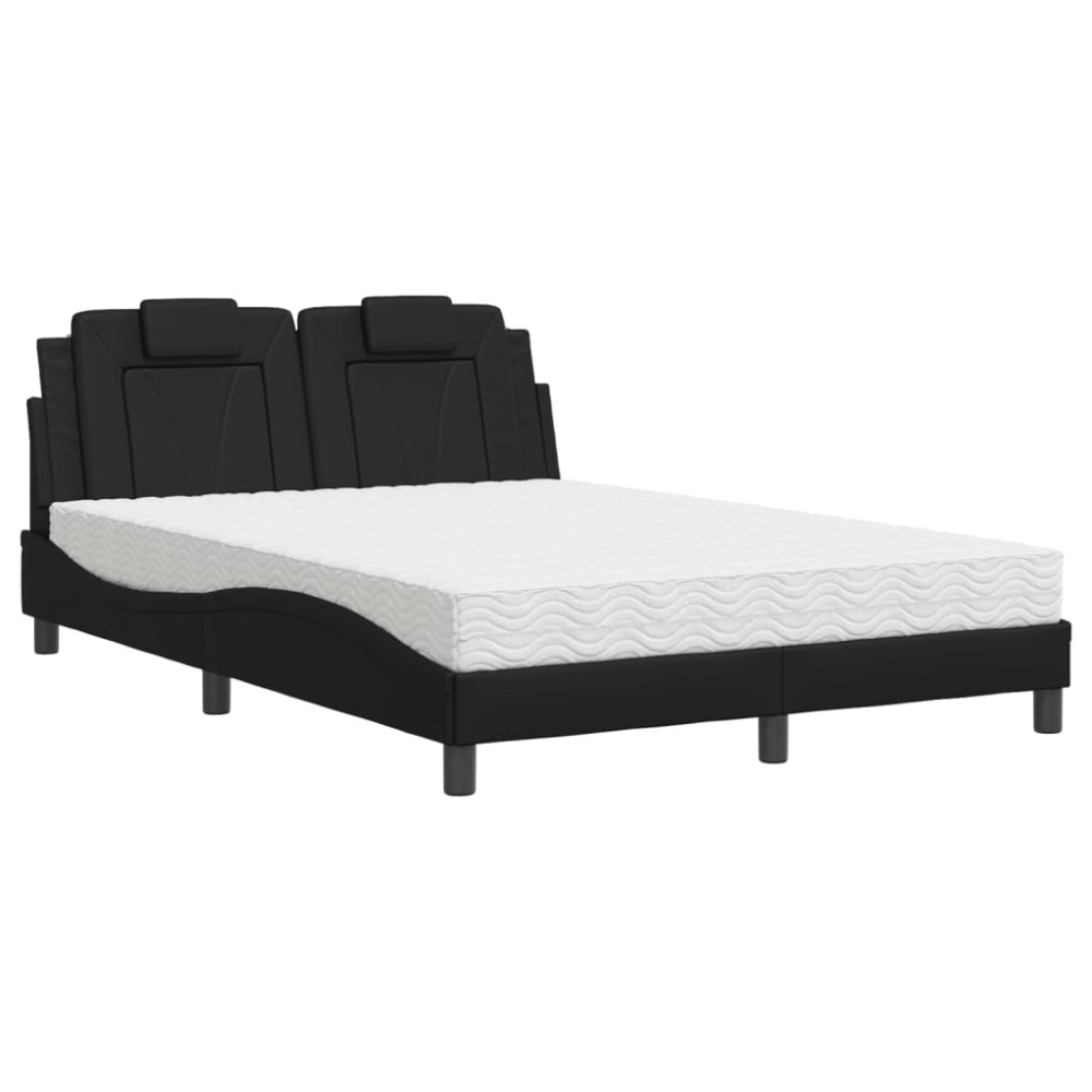 vidaXL Pat cu saltea, negru, 140x200 cm, piele ecologică