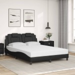 vidaXL Pat cu saltea, negru, 140x200 cm, piele ecologică
