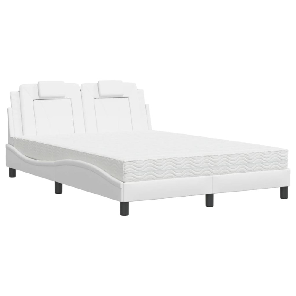 vidaXL Pat cu saltea, alb, 140x200 cm, piele ecologică