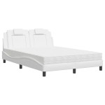 vidaXL Pat cu saltea, alb, 140x200 cm, piele ecologică vidaXL Pat cu saltea, alb, 140x200 cm, piele ecologică