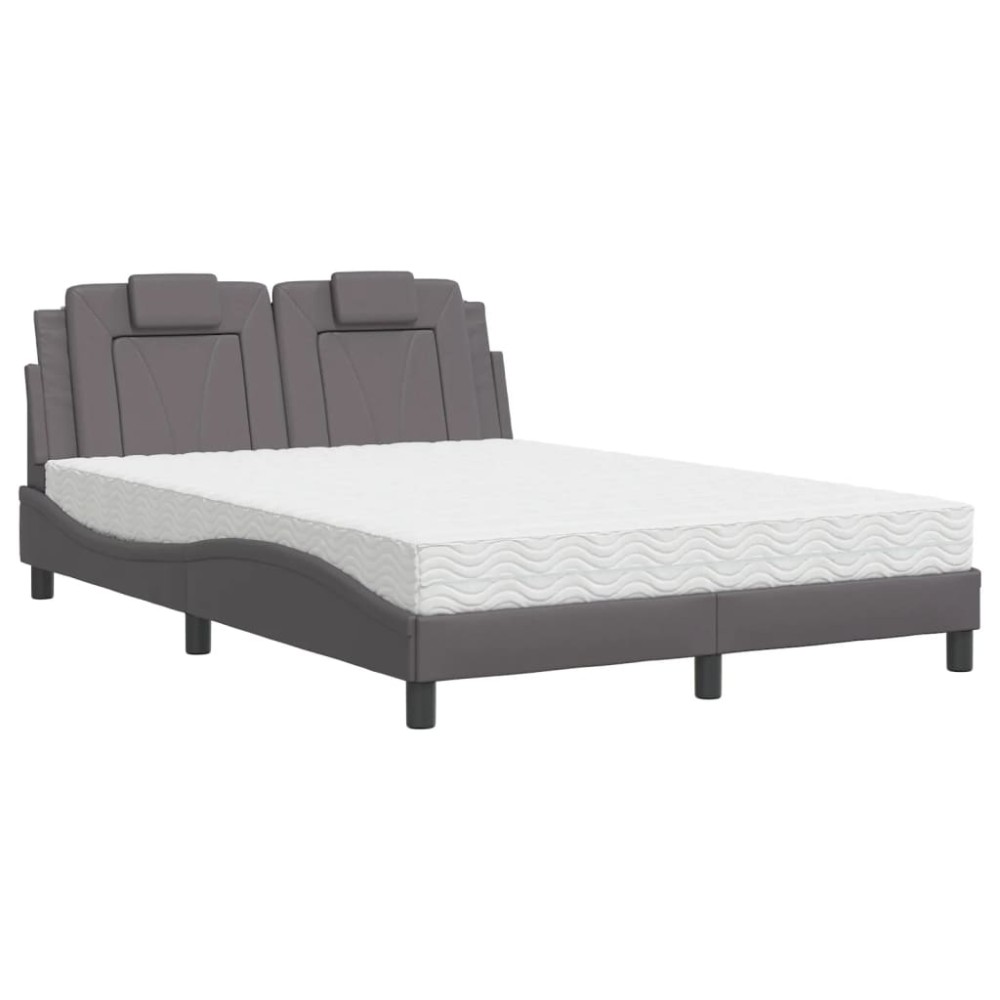 vidaXL Pat cu saltea, gri, 140x200 cm, piele ecologică