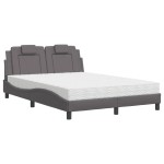 vidaXL Pat cu saltea, gri, 140x200 cm, piele ecologică vidaXL Pat cu saltea, gri, 140x200 cm, piele ecologică