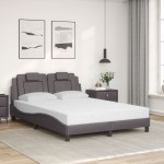 vidaXL Pat cu saltea, gri, 140x200 cm, piele ecologică vidaXL Pat cu saltea, gri, 140x200 cm, piele ecologică