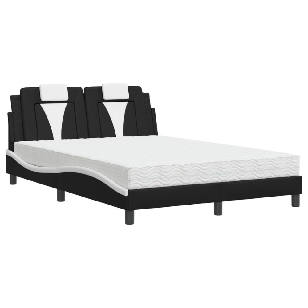 vidaXL Pat cu saltea, negru și alb, 140x200 cm, piele ecologică