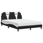 vidaXL Pat cu saltea, negru și alb, 140x200 cm, piele ecologică