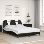 vidaXL Pat cu saltea, negru și alb, 140x200 cm, piele ecologică