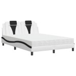 vidaXL Pat cu saltea, alb și negru, 140x200 cm, piele ecologică