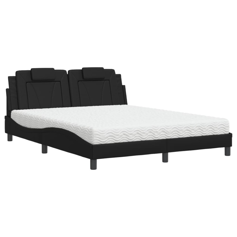 vidaXL Pat cu saltea, negru, 160x200 cm, piele ecologică