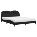 vidaXL Pat cu saltea, negru, 160x200 cm, piele ecologică
