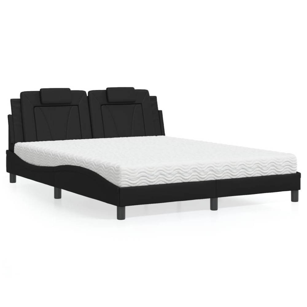 vidaXL Pat cu saltea, negru, 160x200 cm, piele ecologică