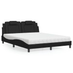 vidaXL Pat cu saltea, negru, 160x200 cm, piele ecologică
