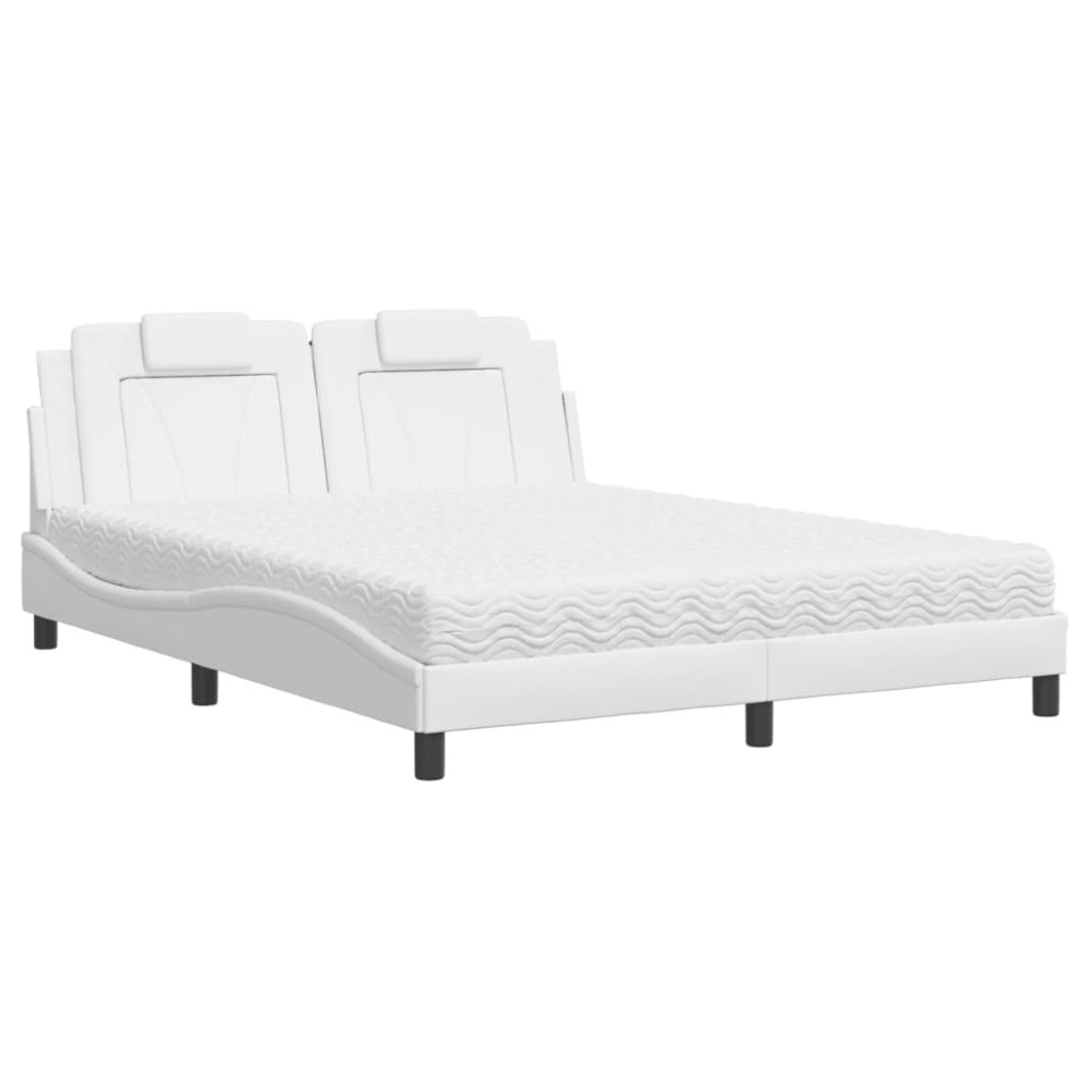 vidaXL Pat cu saltea, alb, 160x200 cm, piele ecologică