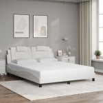 vidaXL Pat cu saltea, alb, 160x200 cm, piele ecologică
