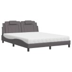 vidaXL Pat cu saltea, gri, 160x200 cm, piele ecologică vidaXL Pat cu saltea, gri, 160x200 cm, piele ecologică