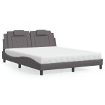 vidaXL Pat cu saltea, gri, 160x200 cm, piele ecologică vidaXL Pat cu saltea, gri, 160x200 cm, piele ecologică