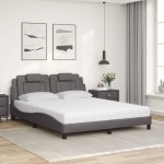 vidaXL Pat cu saltea, gri, 160x200 cm, piele ecologică vidaXL Pat cu saltea, gri, 160x200 cm, piele ecologică