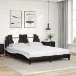 vidaXL Pat cu saltea, negru și alb, 160x200 cm, piele ecologică