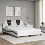 vidaXL Pat cu saltea, alb și negru, 160x200 cm, piele ecologică vidaXL Pat cu saltea, alb și negru, 160x200 cm, piele ecologică