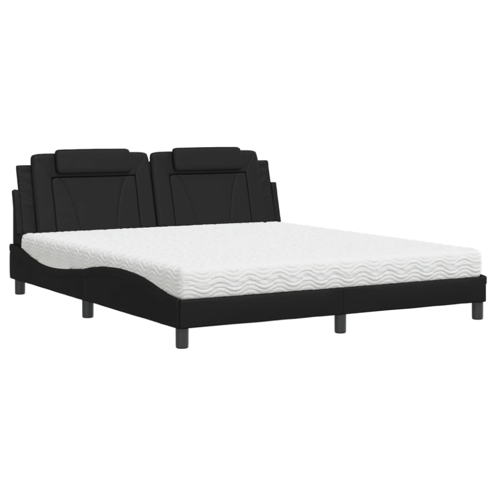 vidaXL Pat cu saltea, negru, 180x200 cm, piele ecologică