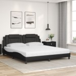 vidaXL Pat cu saltea, negru, 180x200 cm, piele ecologică