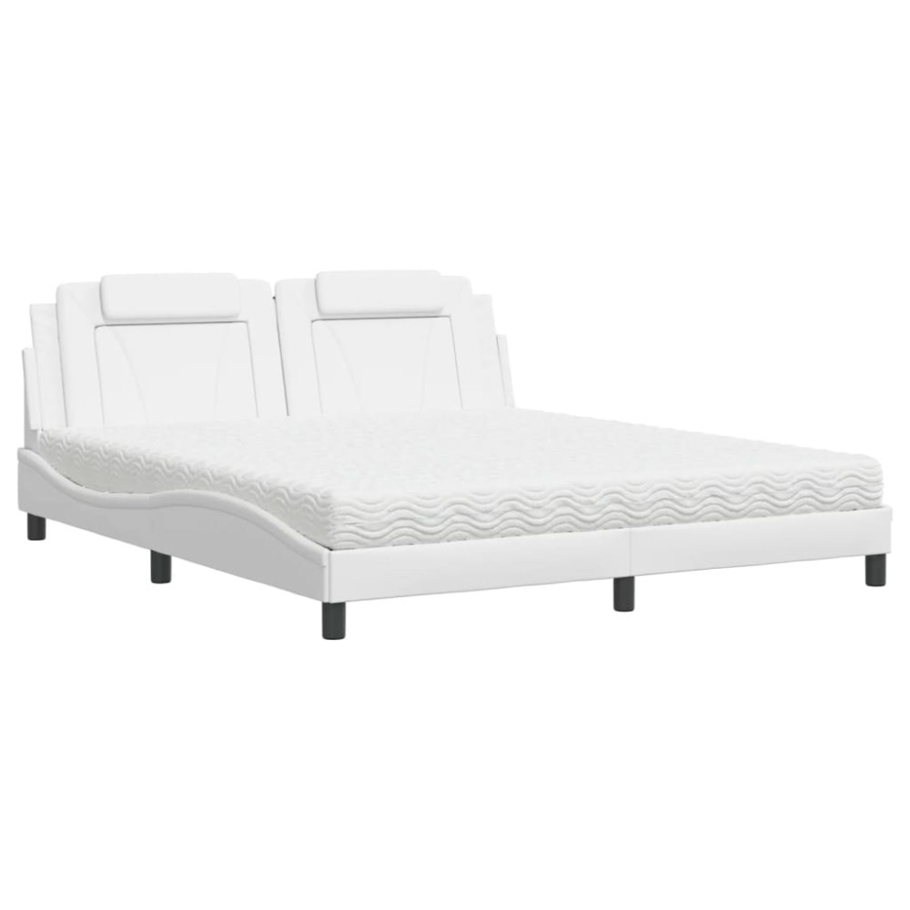 vidaXL Pat cu saltea, alb, 180x200 cm, piele ecologică