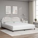 vidaXL Pat cu saltea, alb, 180x200 cm, piele ecologică