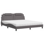 vidaXL Pat cu saltea, gri, 180x200 cm, piele ecologică vidaXL Pat cu saltea, gri, 180x200 cm, piele ecologică