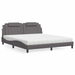vidaXL Pat cu saltea, gri, 180x200 cm, piele ecologică vidaXL Pat cu saltea, gri, 180x200 cm, piele ecologică