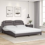 vidaXL Pat cu saltea, gri, 180x200 cm, piele ecologică vidaXL Pat cu saltea, gri, 180x200 cm, piele ecologică
