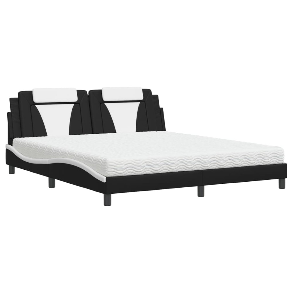 vidaXL Pat cu saltea, alb și negru, 180x200 cm, piele ecologică