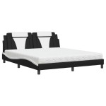 vidaXL Pat cu saltea, alb și negru, 180x200 cm, piele ecologică