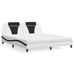 vidaXL Pat cu saltea, alb și negru, 180x200 cm, piele ecologică vidaXL Pat cu saltea, alb și negru, 180x200 cm, piele ecologică