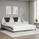 vidaXL Pat cu saltea, alb și negru, 180x200 cm, piele ecologică vidaXL Pat cu saltea, alb și negru, 180x200 cm, piele ecologică