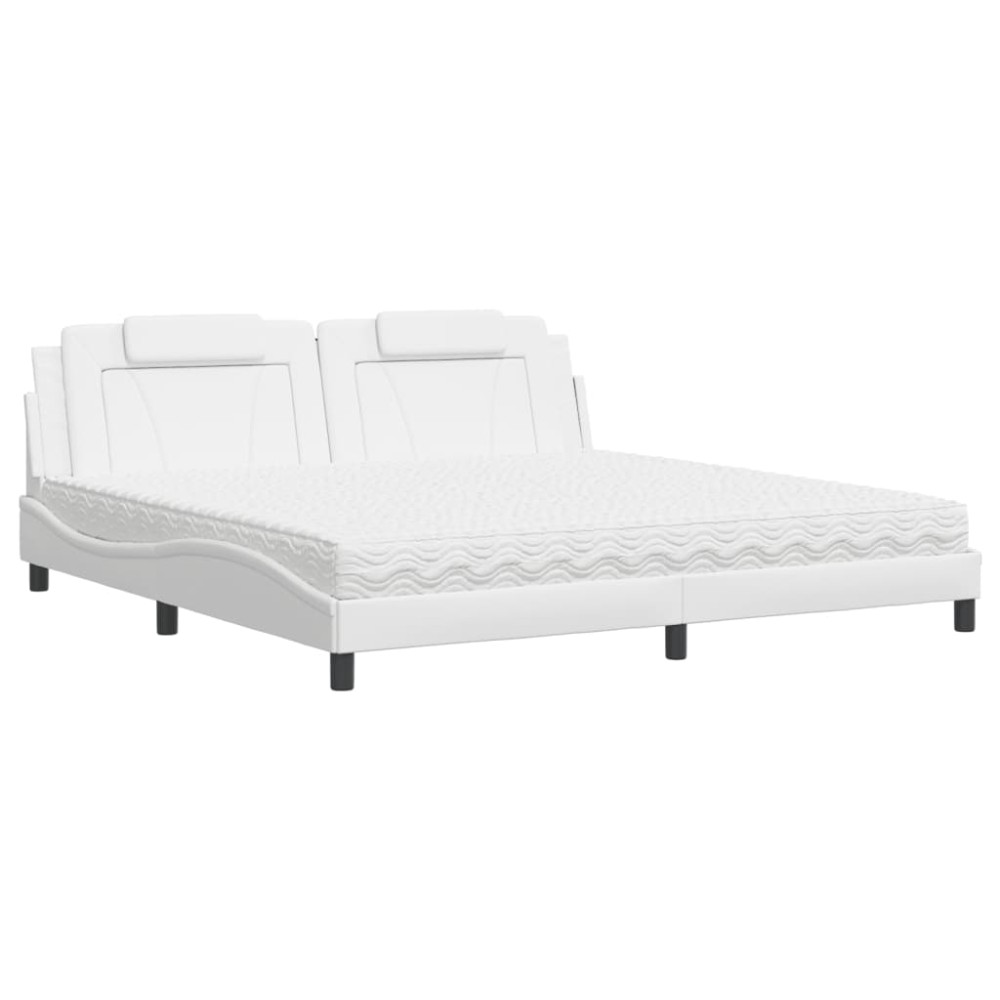 vidaXL Pat cu saltea, alb, 200x200 cm, piele ecologică