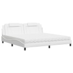 vidaXL Pat cu saltea, alb, 200x200 cm, piele ecologică vidaXL Pat cu saltea, alb, 200x200 cm, piele ecologică