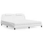 vidaXL Pat cu saltea, alb, 200x200 cm, piele ecologică vidaXL Pat cu saltea, alb, 200x200 cm, piele ecologică