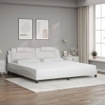 vidaXL Pat cu saltea, alb, 200x200 cm, piele ecologică vidaXL Pat cu saltea, alb, 200x200 cm, piele ecologică