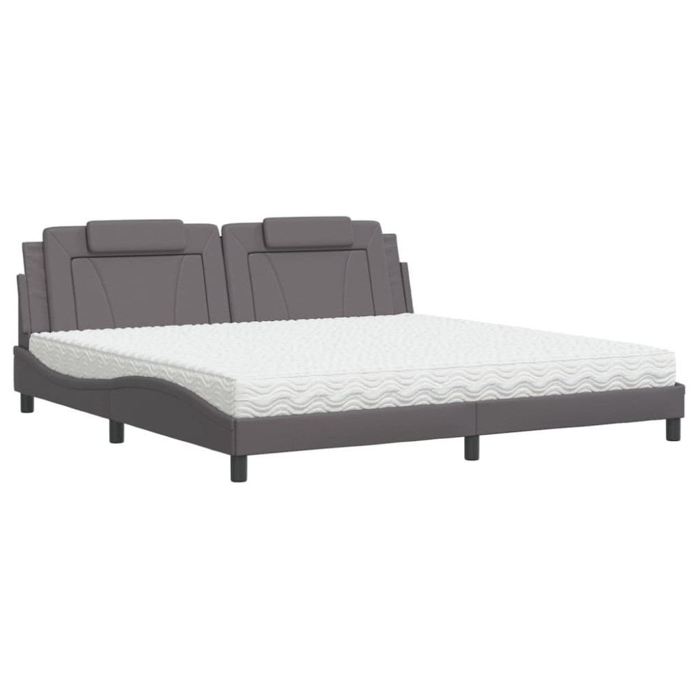 vidaXL Pat cu saltea, gri, 200x200 cm, piele ecologică